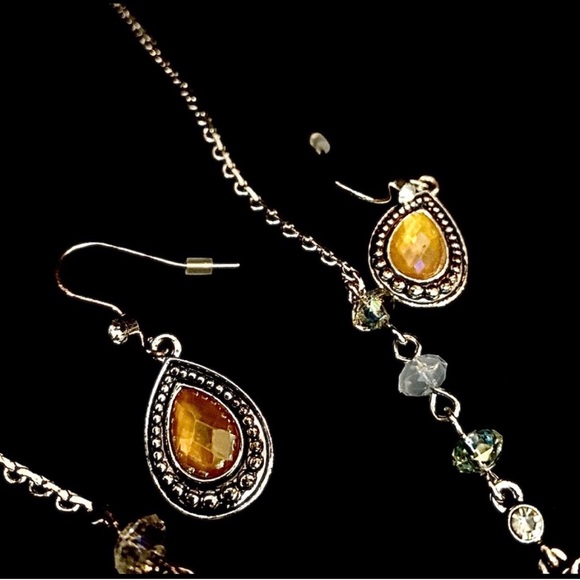 Silver necklace with matching earrings Earth tone - Picture 2 of 5